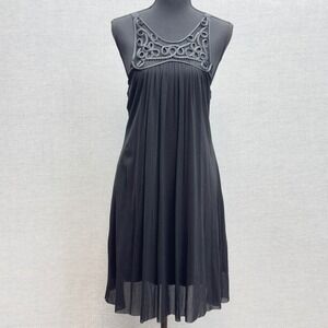 Weston Wear Black Sheer Overlay Gathered Neckline Dress Made in USA Size L‎